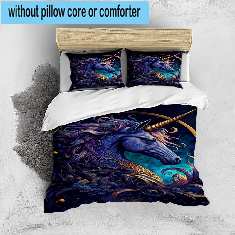 Magical Unicorn Garden 3pcs Bedding,Including 1pc Duvet Cover And 2pcs Pillowcases Perfect for Christmas,Ideal for Bedroom, Dormitory