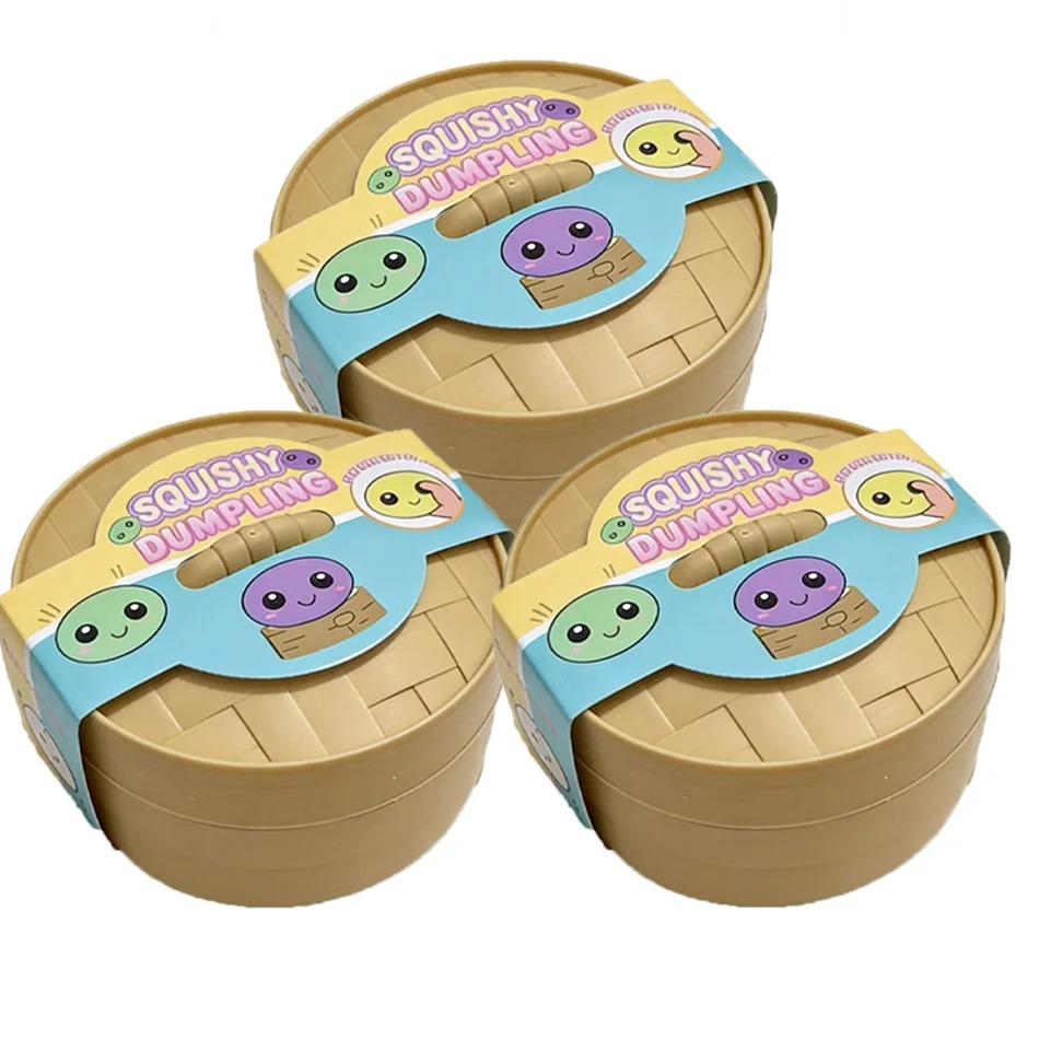 Glittrande Vattendroppe Dumpling Squishy-leksak med Sött Ansikte & Mini Ångkorg, Mjuk TPR Stresslindrande Klämleksak