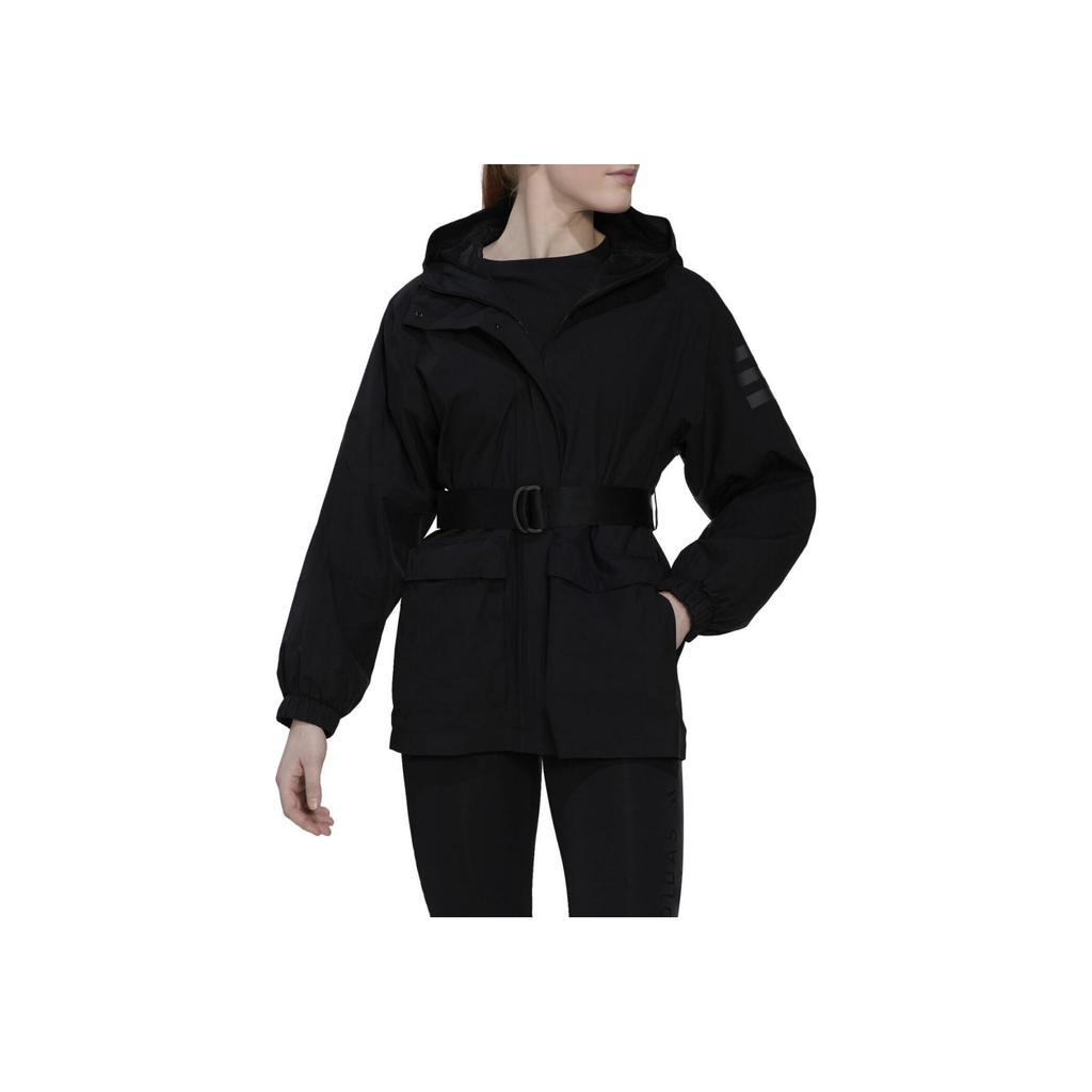 Adidas Kurtka damska z kapturem na sporty outdoorowe w jednolitym kolorze czarna HG8585