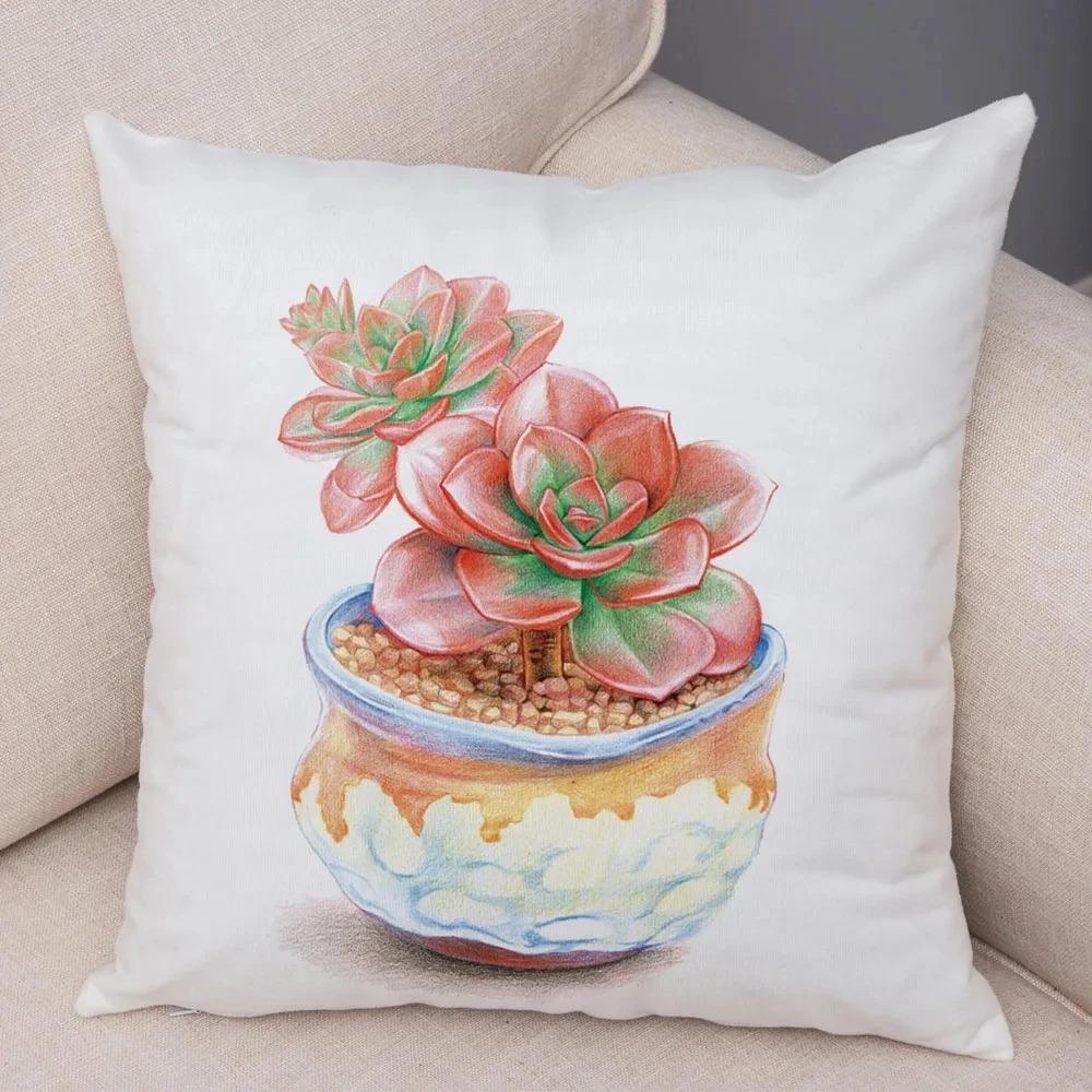 Watercolor Succulents Decorative Pillowcase Car Ornaments Office Living Room Sofa Home Pillowcase