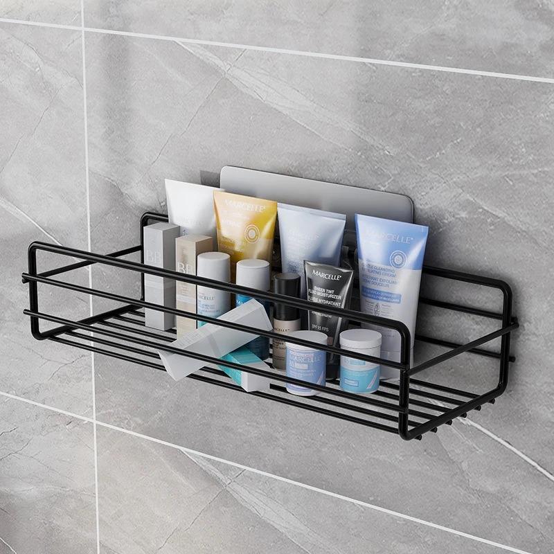 

No punching toilet rack wall hanging bathroom rack toilet wall bathroom washbasin storage rack wall hanging type Small long rack (including 2 non-marking patches) белый