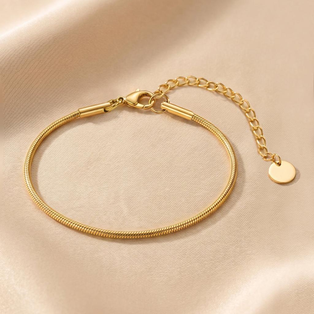 Snake Chain Bracelet for Women Stainless Steel Round 1.2mm 2mm Non-tarnish Waterproof Minimalist Stacking Jewelry