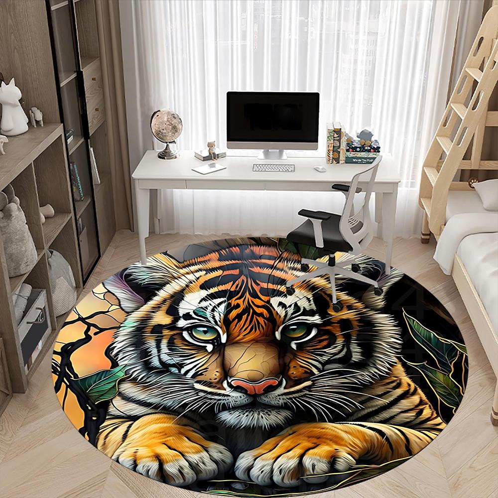 1pc Tiger Cub Office Round Area Rug, Under Office Chairs Bedroom Living Room Home Decor, Room Deco
