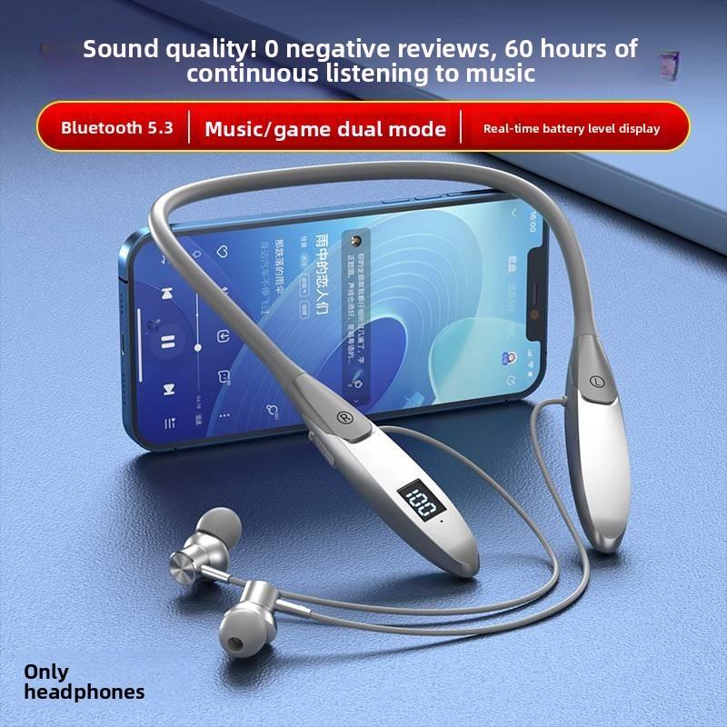 

Bluetooth Neckband Earphones With Large Battery Display For Sports Gaming And Wireless Charging срібний