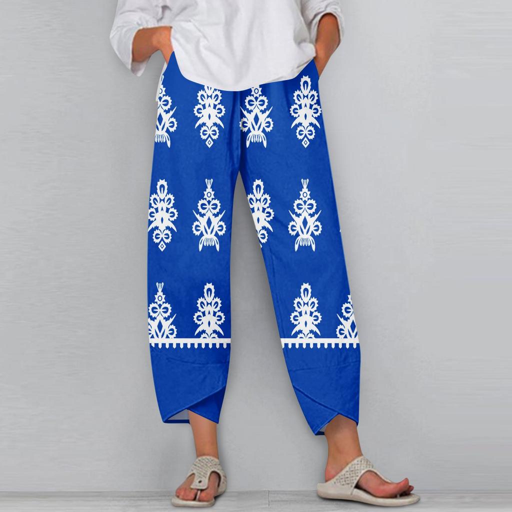 Women's Pants  With Pockets Casual Trousers Pants For Women Summer Casual Wide Leg Elastic Waist Pants With Pockets