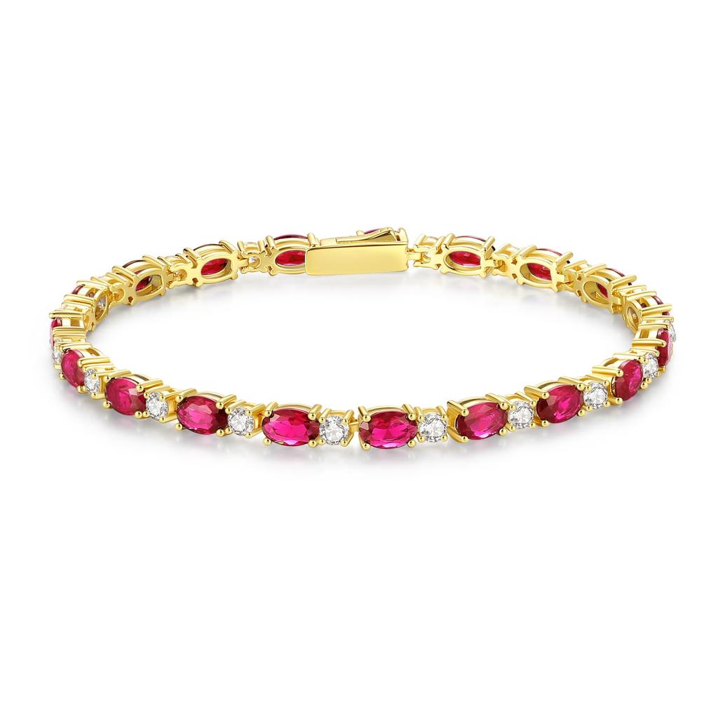 FANCIME Tennis Bracelet for Width July 14K Gold Silver Pure Gift Women, 4mm, Birthstone, Ruby, Tennis, Bracelet, Zirconia, Plated, 925, Silver,