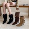 NEW Sexy Thin High Heels Street Style Brown Ankle Boots Women Pleated Buckle Strap Modern Booties Stripper Party Shoes