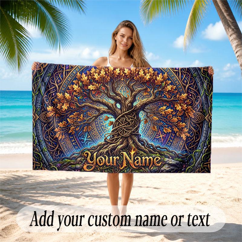 Tree of Life Theme Beach Towel Personalized Custom Name & Text Soft Quick Dry Beach Towel for Swimming Travel
