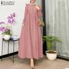 ZANZEA Women Casual Round Neck Solid Color Loose Long Sleeve Dress