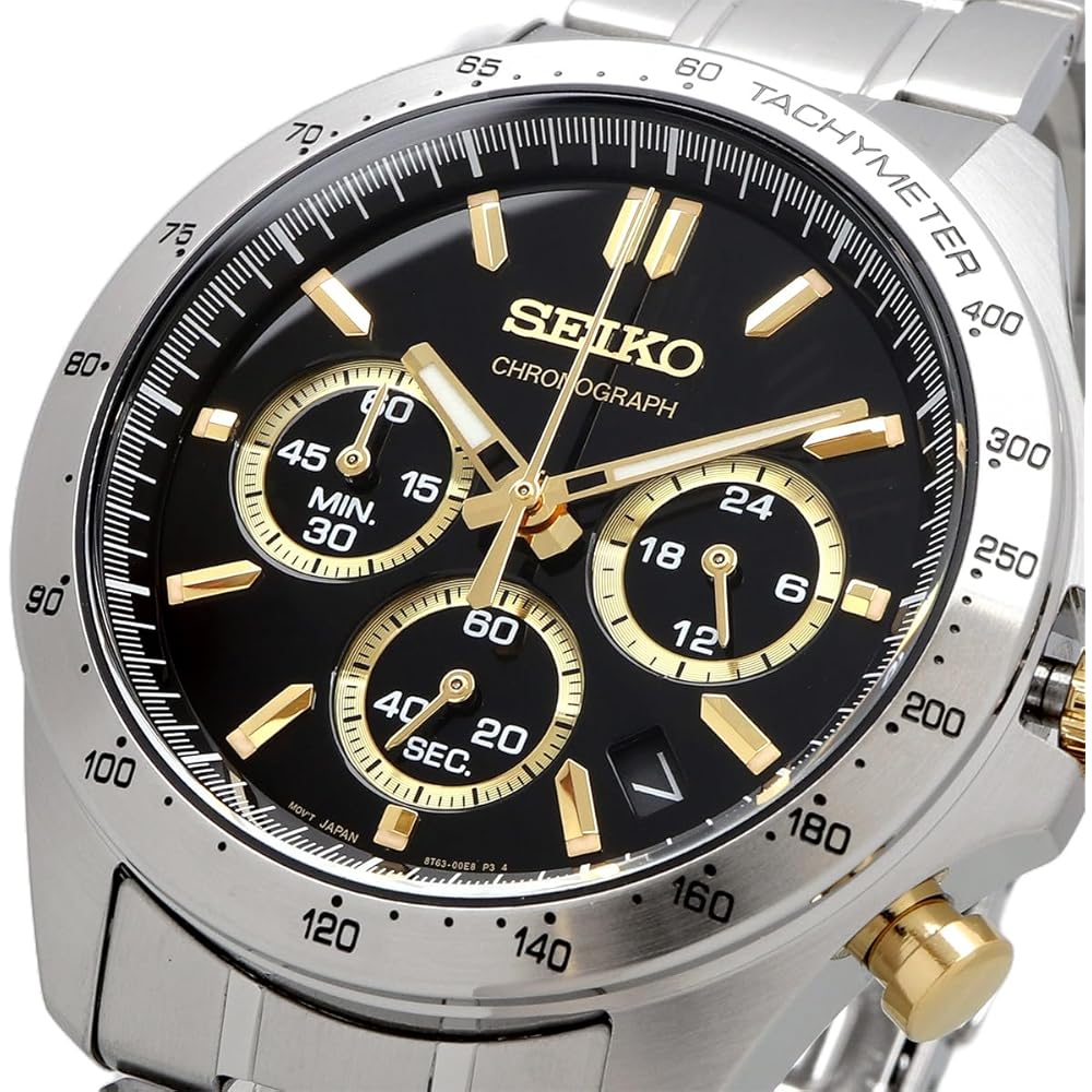 Seiko SBTR015 Men's 1/5-Second Chronograph Quartz Watch, Black and Gold [Official Japanese Product]