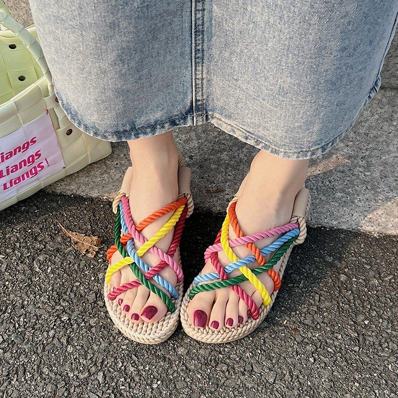 Fashion Comfort Shoes for Women Cross Breathable Flat Sandals Strappy Heels Cross-Shoes Anti-Skid Without  Beach Girls Scandals Slipper