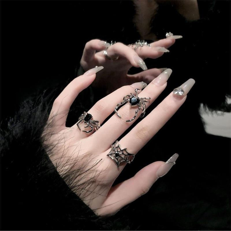Dark retro black versatile spider nail ring niche design sense cold wind opening personality ring spider