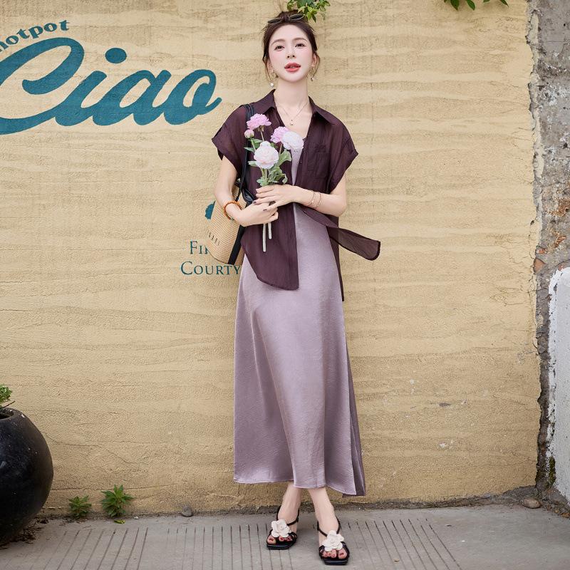 

Солнцезащитная рубашка женская новая летняя легкая роскошная дизайнерская тонкая рубашка с юбкой на подтяжках, модный комплект из двух предметов XL