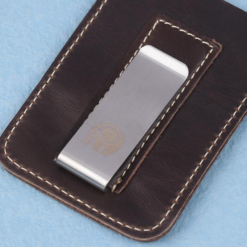 Dünne Leder Geld Clip Mini Brieftasche Männer Kreditkarte Slot Schlanke Rechnungen Metall Bargeld Klemme Für Mann Kleine Brieftasche Halter