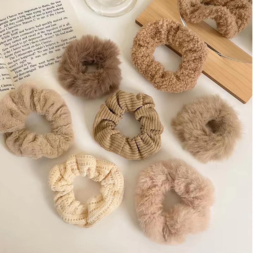 HAPVITAL of Hair Hair Hair Adult Faux Rabbit Fur Elastic Hair Fluffy Ponytail Holders for Women or Gift (Set 7) Accessories, Ties, Scrunchies, Bands,