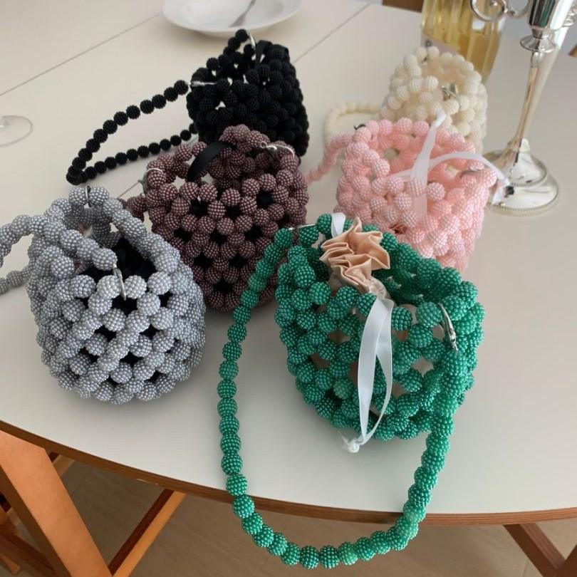 Series beaded acrylic bucket woven bag niche design portable messenger bag