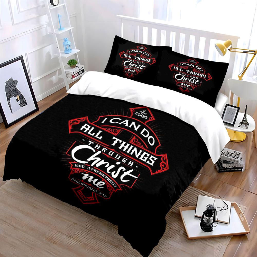 Christian Quote Cross Design Bedding Duvet Cover Set Duvet Cover Pillowcases  (1*Duvet Cover 2*Pillowcases, without duvet insert)