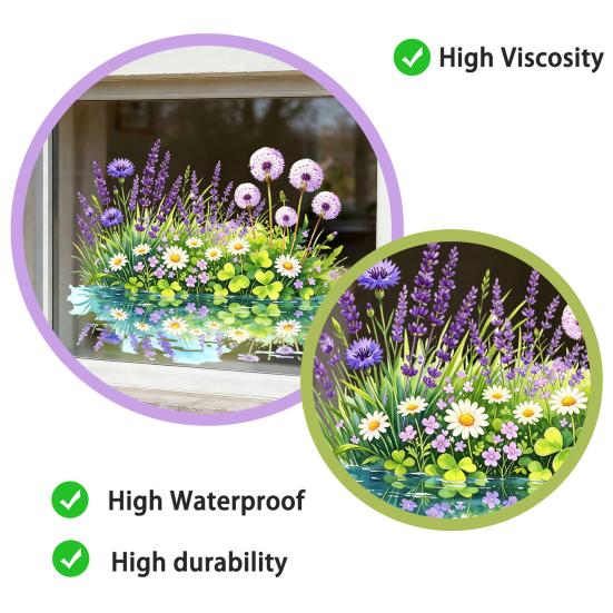 Wildflower Window Clings Spring Summer Floral Grass Window Stickers Double-Sided Anti-Collision Glass Door Mirror Decals for Home Bathroom