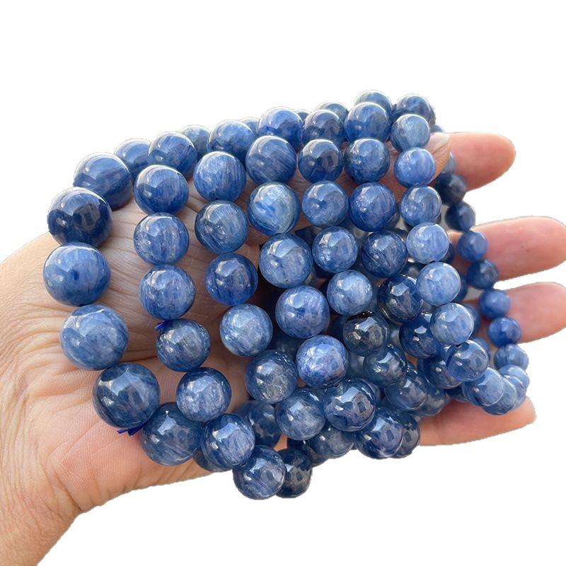 5A Natural Brazilian Blue Crystal Round Bead Bracelet for Men & Women - High-End Feel Jewelry Accessory.