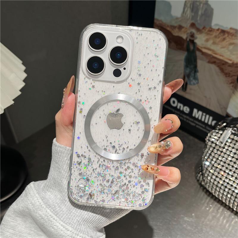 Applicable To IPhone 16 Magnetic Phone Case Glitter Powder 14Promax Apple 15 Protective Case 13