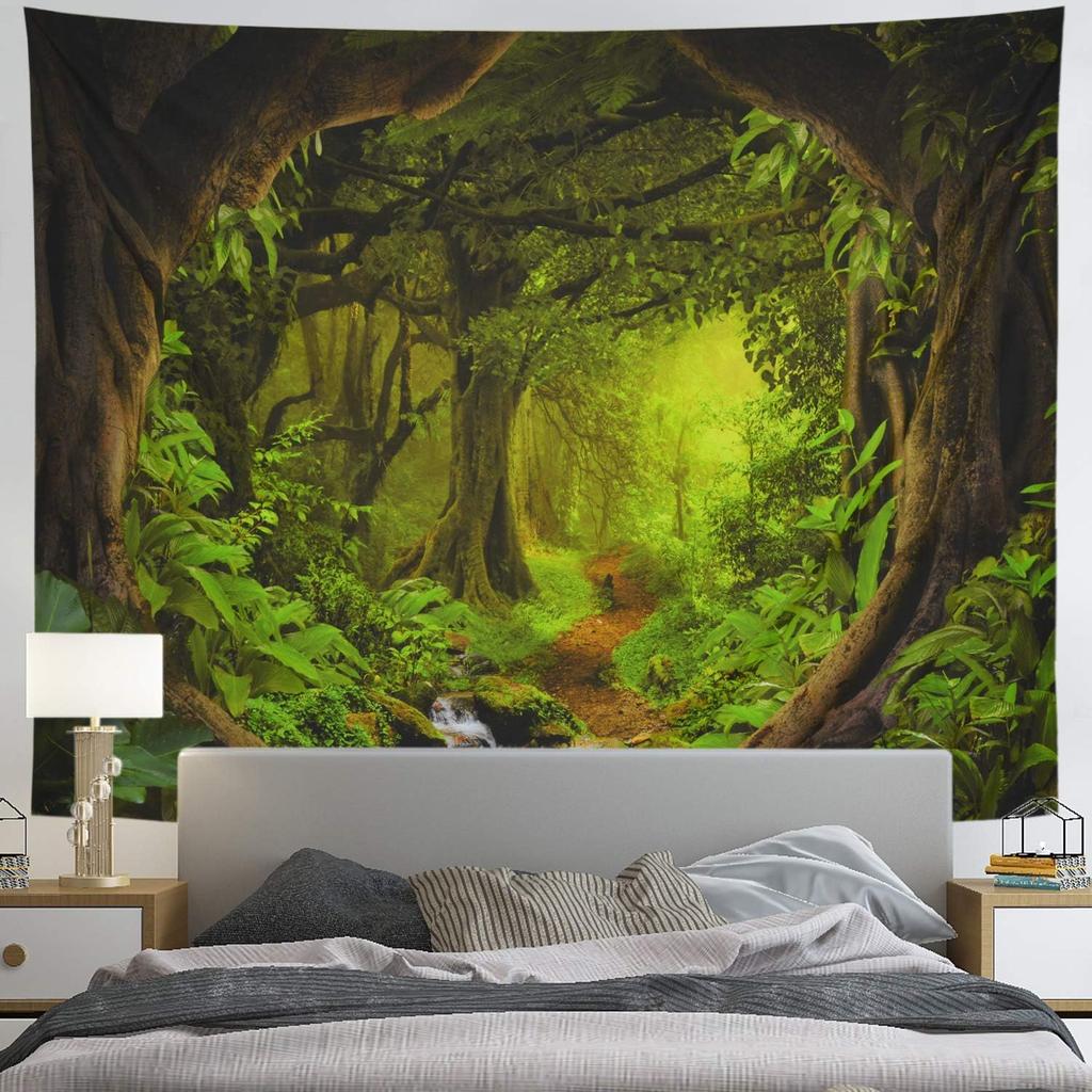 Tushelia Forest Tapestry Psychedelic Tree Cave Tapestries Fantasy Nature Landscape Backdrop Tapestries Stream Through Rainforest Jungle Tapestry Wall