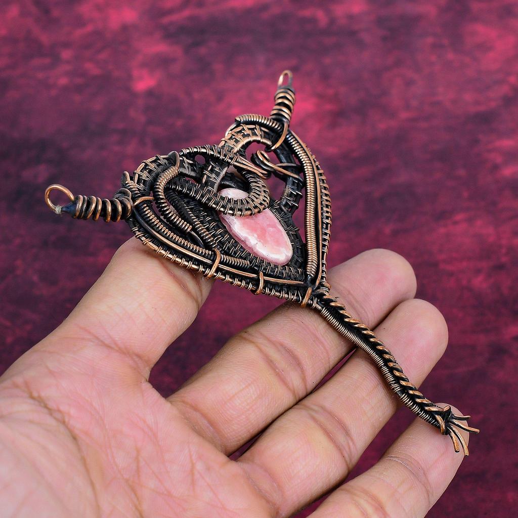 Rhodochrosite Gemstone Pendant Handmade Pendant Copper Wire Wrapped Jewelry