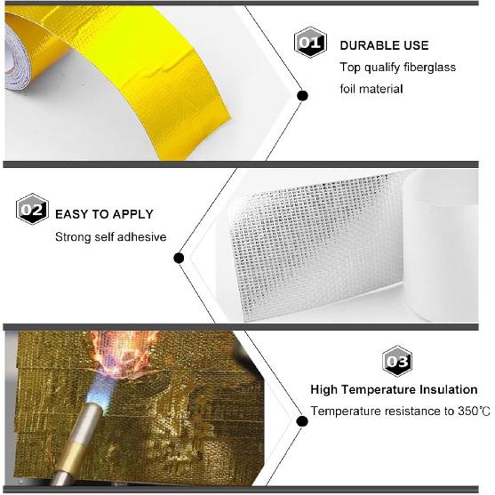 Sporacingrts 2" X 29.5 Feet (9M) Gold Adhesive Heat Shield ReflectiveTape Wrap Roll Compatible With Car Intake Pipe, Engine Bay Etc.