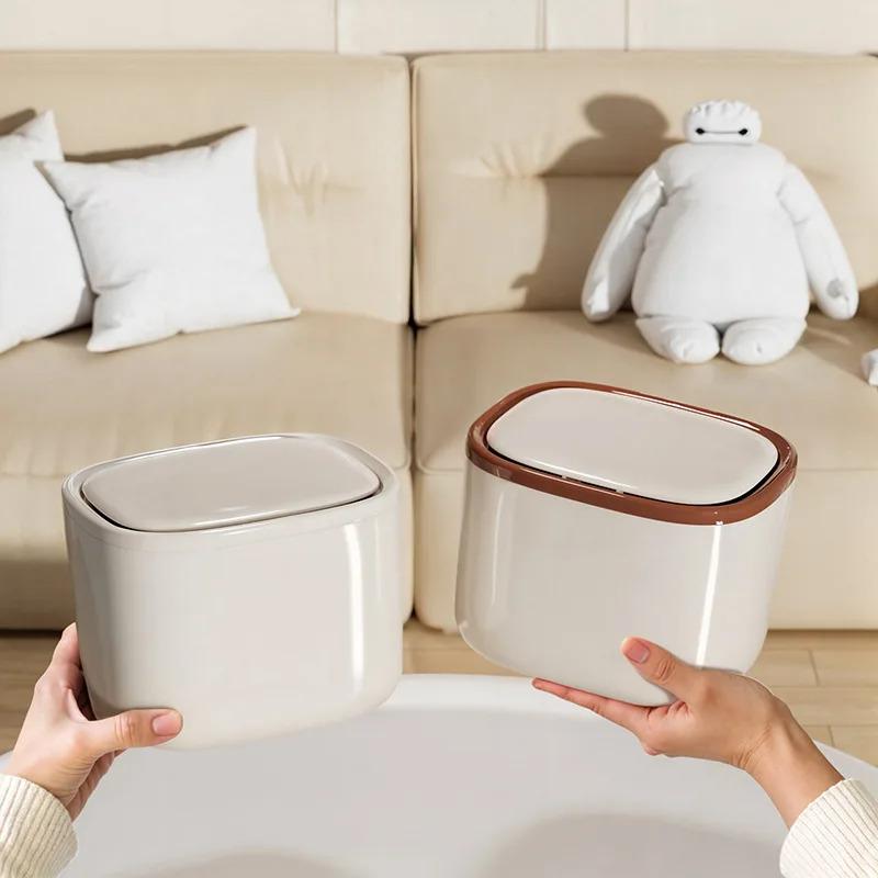 Desktop Trash Can Household Living Room Tea Slag Can Sealed and Partitioned with Larger Diameter Mini Press Storage Bin