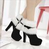 2020 Winter Women's High Heel Suede Platform Boots with Fur, Bowknot, and Side Zipper