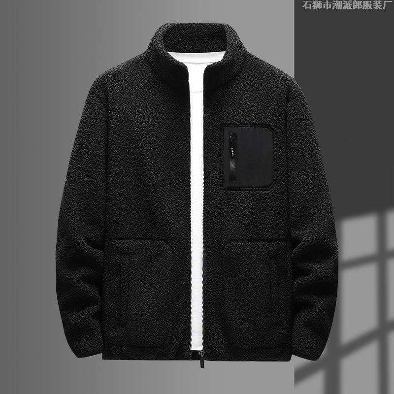 Jacket Men's Large Size Outdoor Fleece Jacket Men's Autumn and Winter Teddy Velvet Stand-up Collar Loose Plus Velvet Thickened Jacket for Men