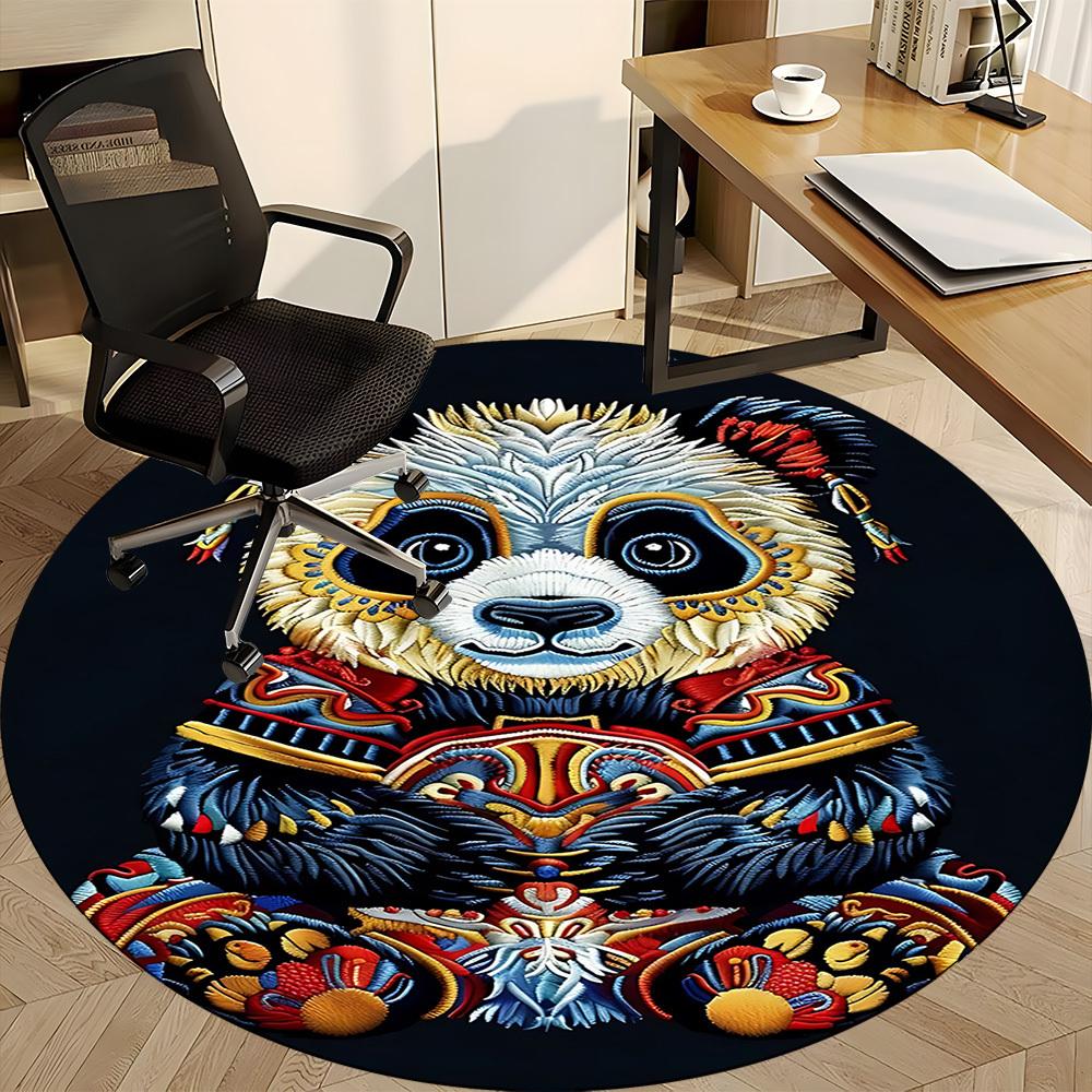 1pc Panda Embroidery Office Round Area Rug, Under Office Chairs Bedroom Living Room Home Decor, Room Deco