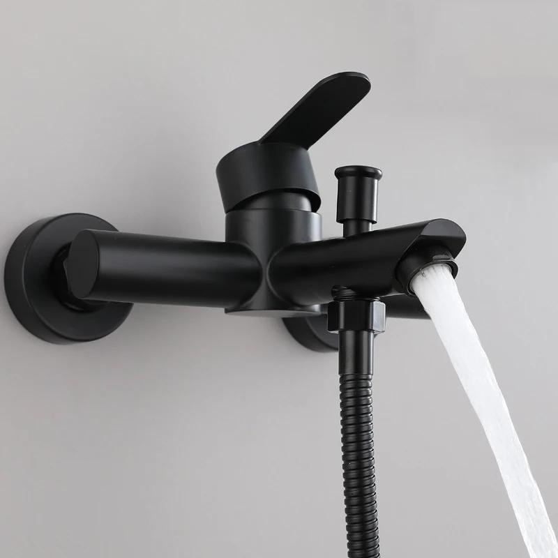 304 Stainless Steel Bathroom Faucet Shower Black Silver Faucet Wall Mounted Bathtub Shower Mixer Tap Shower Faucet Mixer Taps