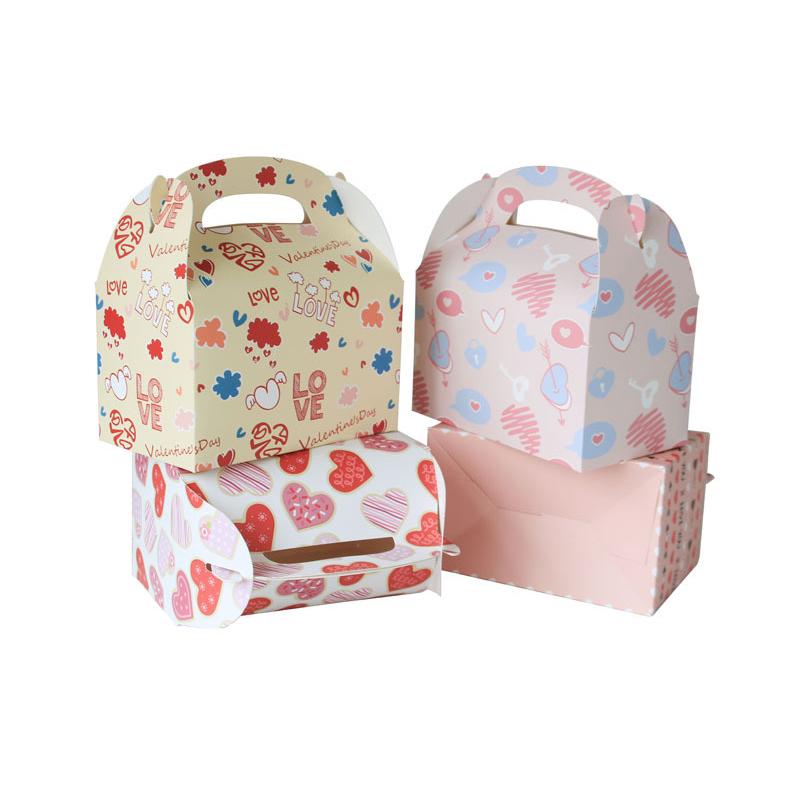 WTEMPO Printed Foldable DIY Paper Gift Boxes Valentine's Day Portable Boxes with Handles Universal Storage Boxes Party Decor Treat Boxes