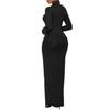Stretchy Bodycon Long Dress Solid Color Turtle Neck Casual Womens Long Sleeve