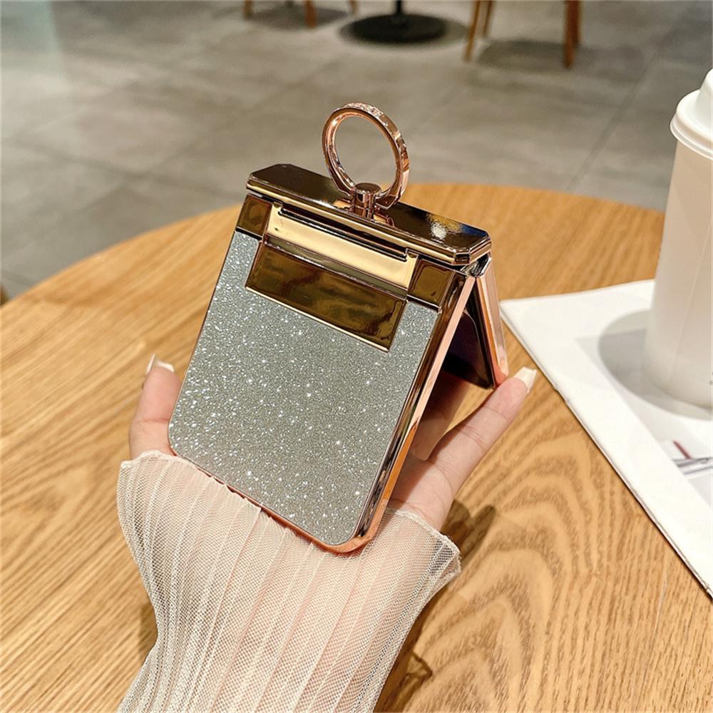 Glitter Ring Holder Stand Case for Samsung Galaxy Z Flip 5 4 3 6 7 ZFlip 7 Flip5 Bracket Bling Diamond Gradient Plating Cover
