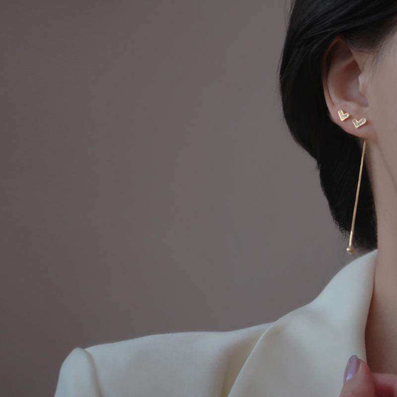 Love Double Ear Piercing Threaded Stud Earrings for Women - Sweet, Exquisite Asymmetrical Design with a Niche Appeal