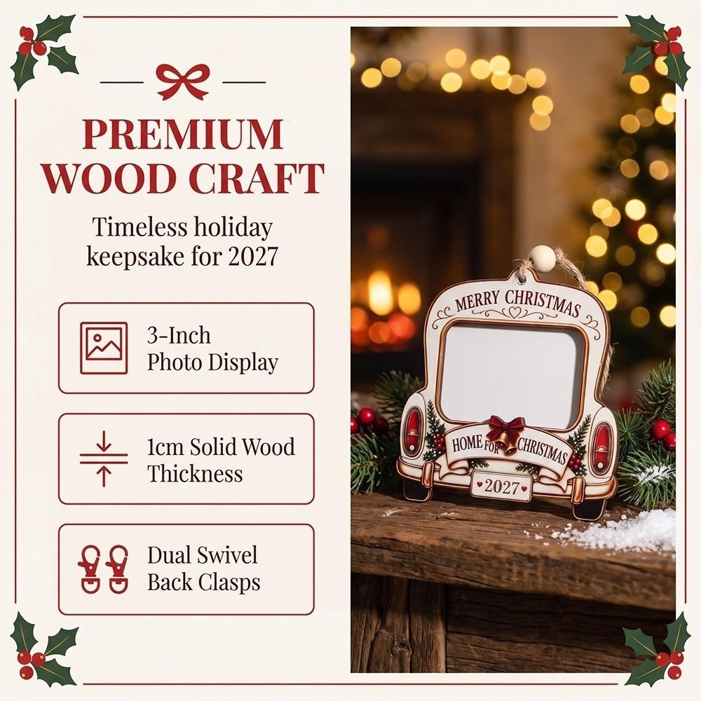 Wooden Car-Shaped Picture Frame Snowman Hanging Picture Frame Ornaments New Year