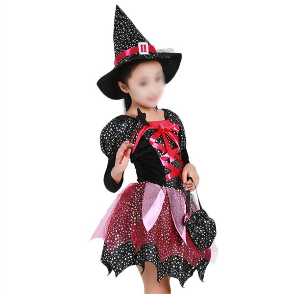 Girls Halloween Witch Costume Bat Witch Cloak Masquerade Dress Outfit Kids Child