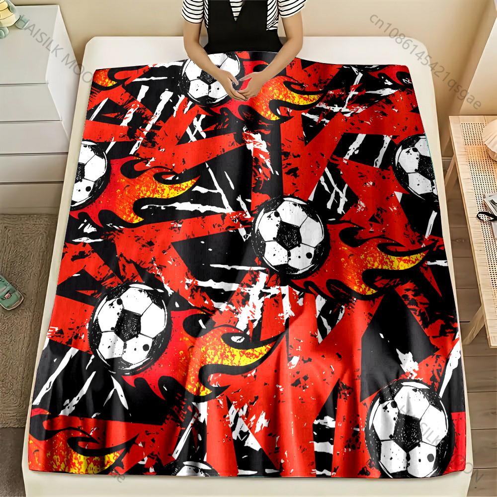 Multisize Football Theme Red Background Blanket Warm Soft Luxury Gifts for Children Adults Suitable for Home Sofa Bed Travel RV