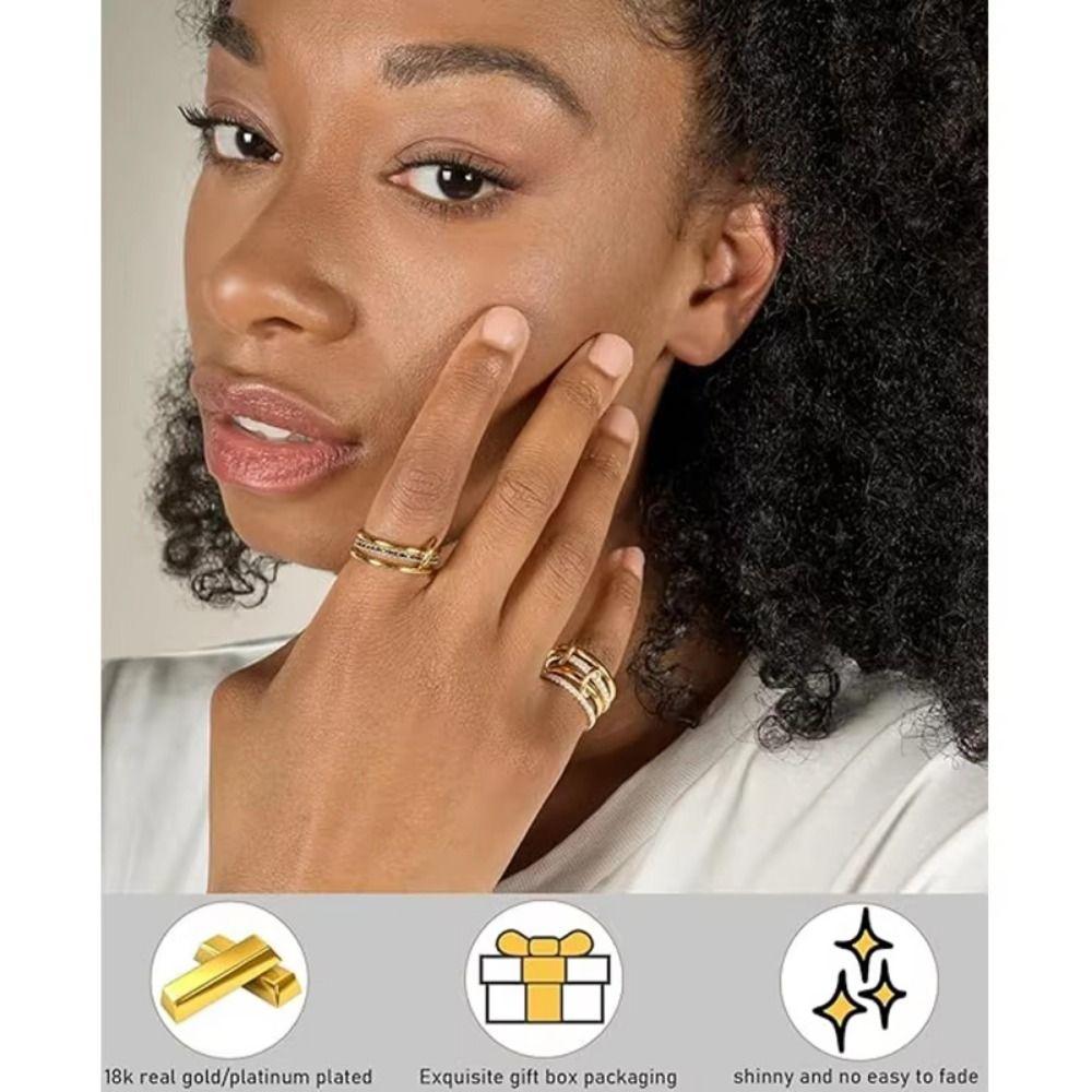 Metal Stackable Rings Three Layered Ring Multi-Link Connected Rings Geometric Knuckle Ring Women