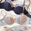Nuevo Conjunto de Sujetador de Encaje para Pestañas Sexy Hueco Ropa Interior para Mujer Taza Fina Francesa Push Up Sujetador Correa Ajustable Conjuntos de Lencería Verdes