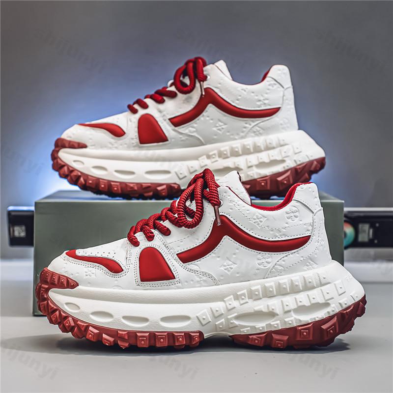 Fashion Men Sneaker Designer Fashion Casual Retro Leather Fabric Height Increased Flat Platform Shoes Student Lace Up Running Shoes