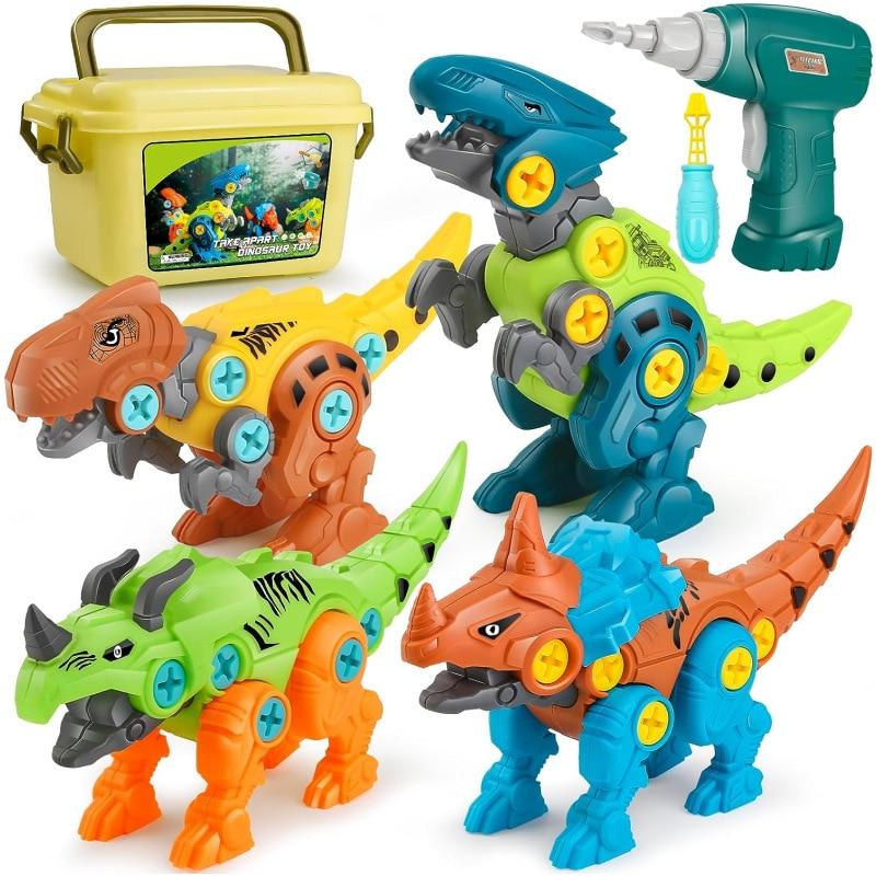 Set di Giocattoli da Assemblare con Dinosauri e Scatola Portaoggetti, Trapano Elettrico Avvitatore, Kit di Costruzione Educativo STEM Fai-da-te per Bambini e Bambine dai 3 agli 8 Anni
