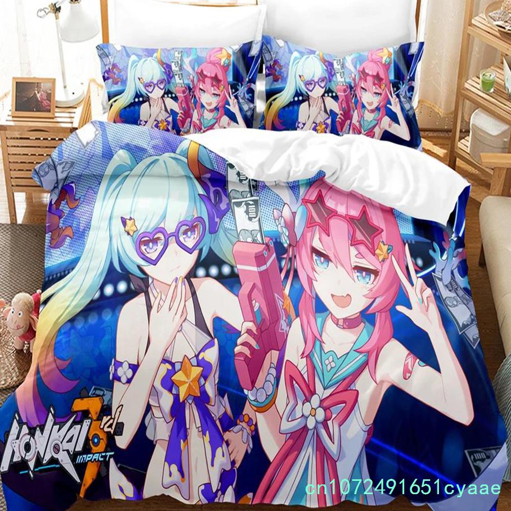 3D Anime Honkai Impact 3rd Pościel Z nadrukiem Dekoracyjny Zestaw 2/3 szt. Poszewka na kołdrę Pościel Pokrowiec na kołdrę Domowy Dla dorosłych Dziecka Nastolatka