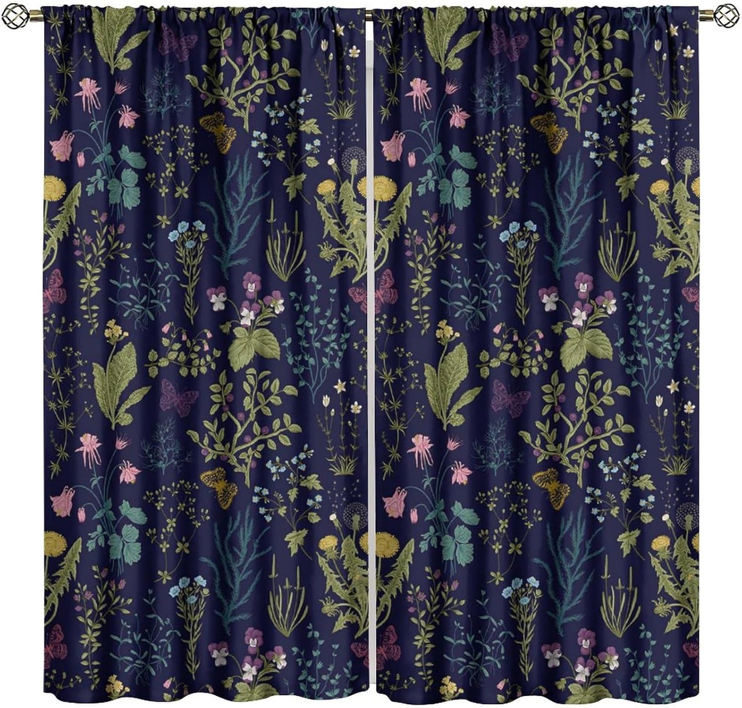 

Rustic Farmhouse Plant Floral Blackout Curtains, Watercolor Flowers Botanical Butterfly Window Drapes Treatment, for Bedroom Liv 53x116cm 2pc21x46in&Rod Pocket