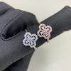 S 925 Silver AAA Zircon Clover Flower Full Diamond Ring Women's Gift