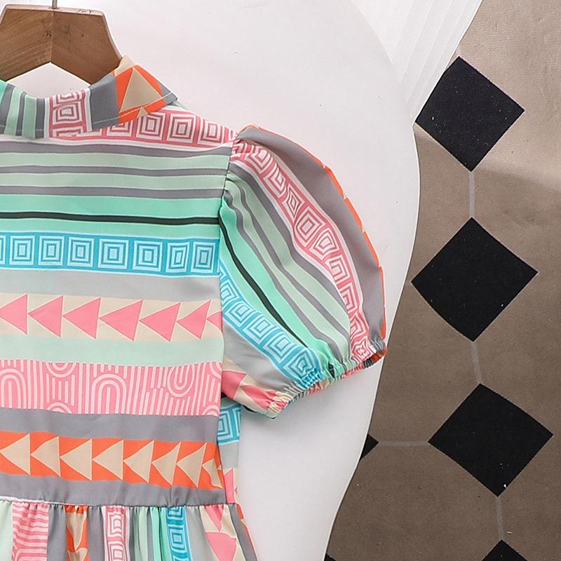 7-12Y Children's Clothing Girl Summer Dresses New Dresses Fashion Printing Shirt Dresses Short-sleeved Dresses
