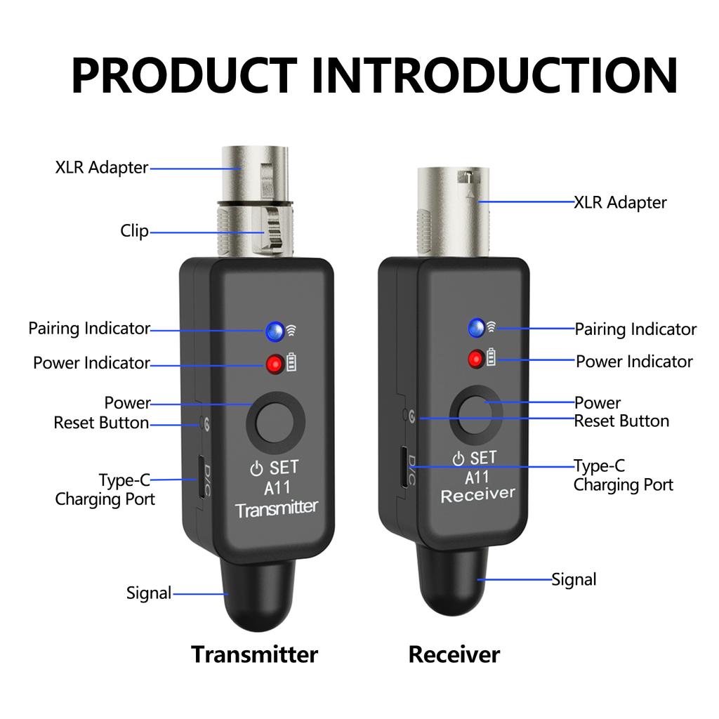 5.8GHz/2.4GHz Wireless Microphone Systems Wireless Transmitter Receiver for Live Interview/Studio Plug On XLR Mic Converter
