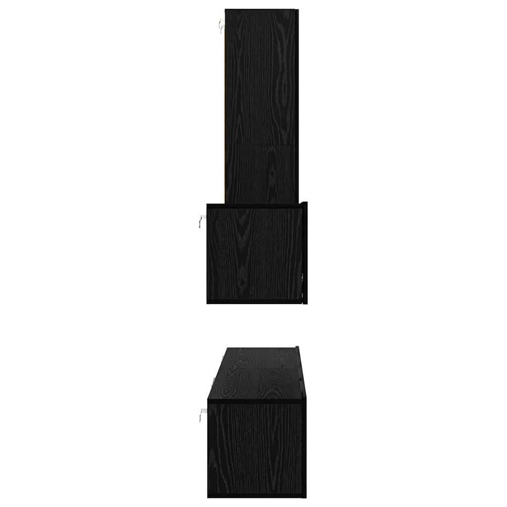 Wall Mounted TV Cabinet Set 4 pcs Black Oak Effect Particleboard