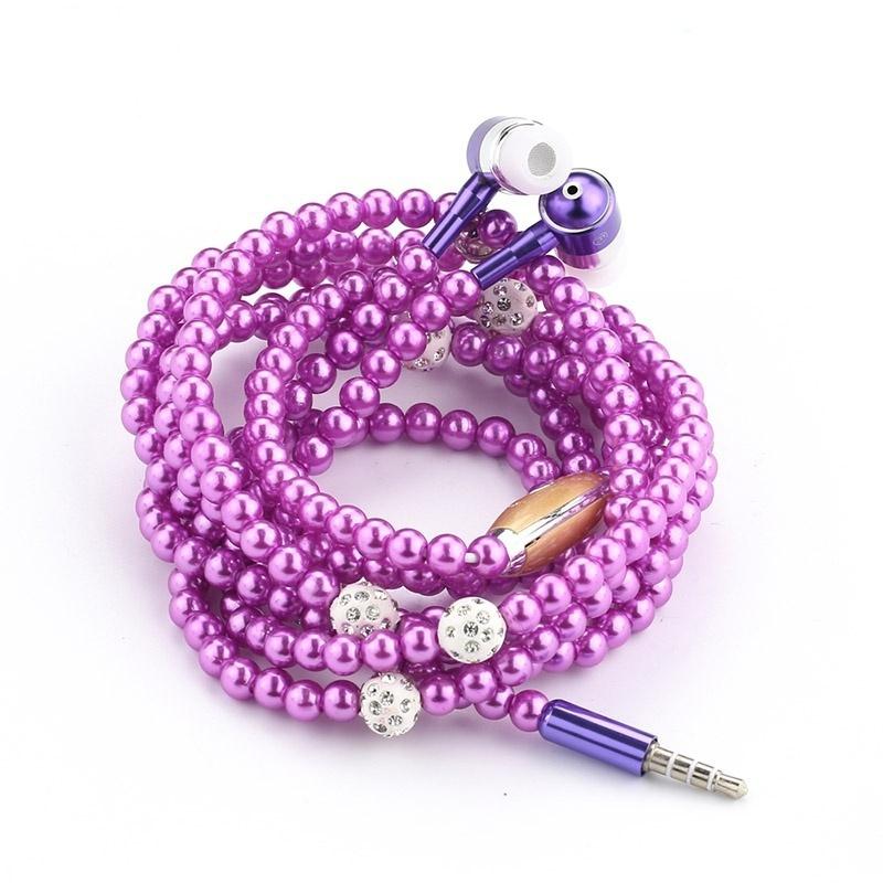 Stereo Pearl Headset Necklace Earphone In-ear Earbud Headphone 3.5mm Fashionable Pearl Necklace Headphone